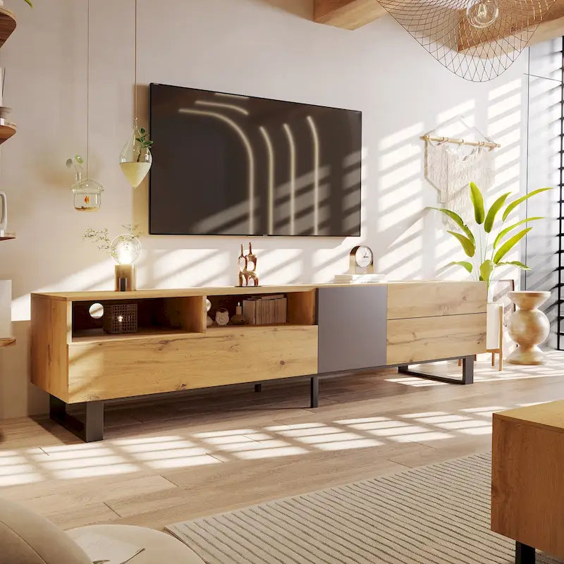 Mueble para TV de 70.9" con almacenamiento y puertas abatibles para televisores de hasta 80"