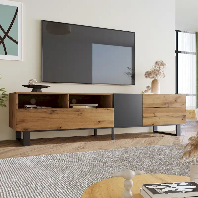 Mueble para TV de 70.9" con almacenamiento y puertas abatibles para televisores de hasta 80"