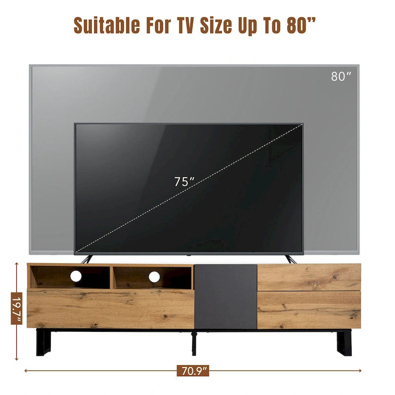 Mueble para TV de 70.9" con almacenamiento y puertas abatibles para televisores de hasta 80"