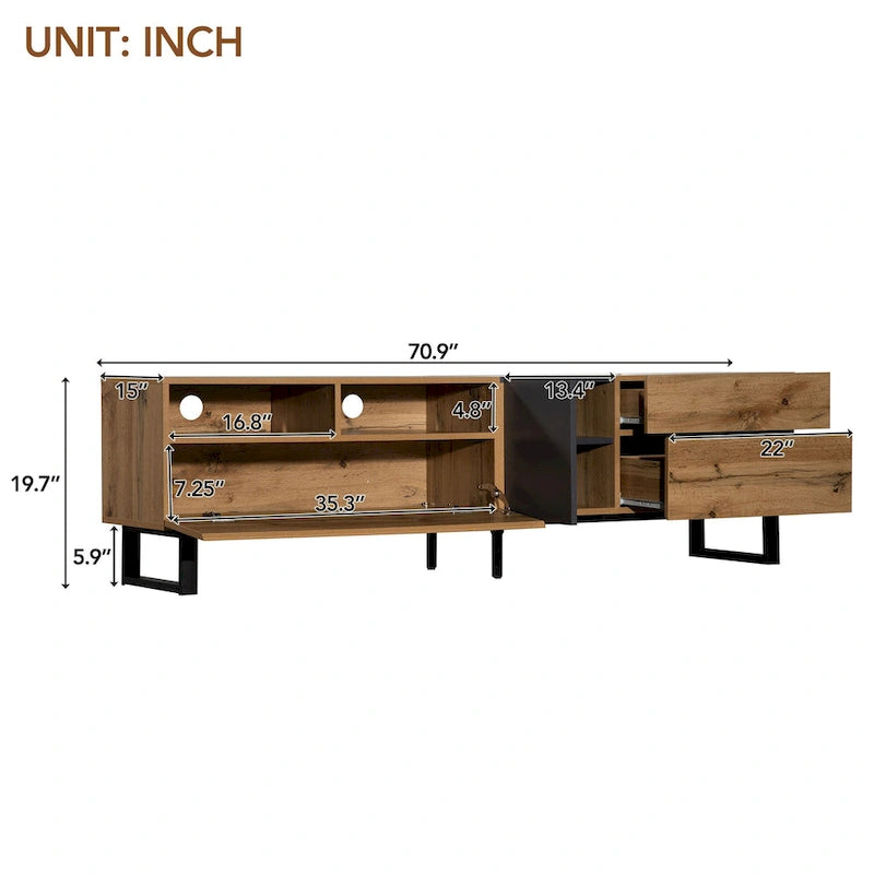 Mueble para TV de 70.9" con almacenamiento y puertas abatibles para televisores de hasta 80"