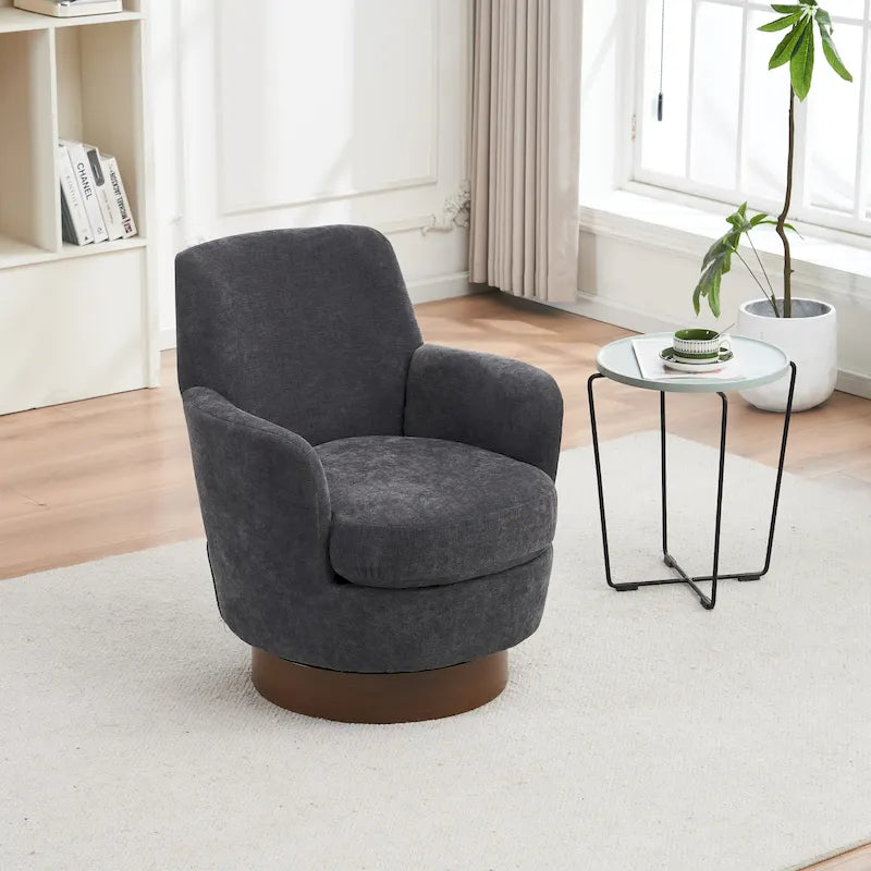 Sillón giratorio tapizado con base de acero inoxidable