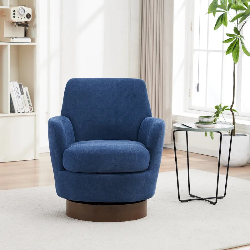 Sillón giratorio tapizado con base de acero inoxidable