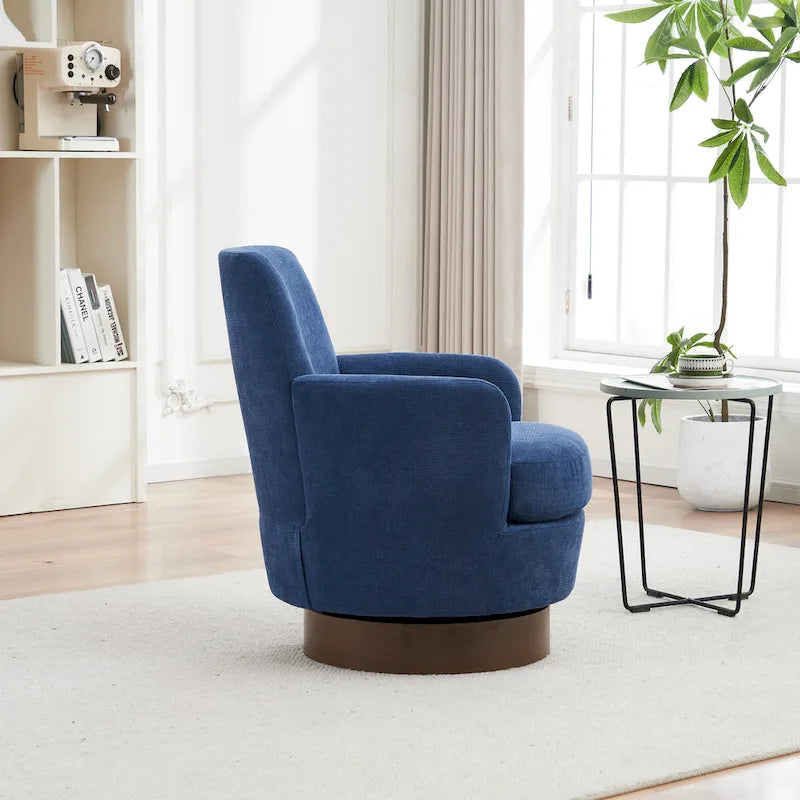 Sillón giratorio tapizado con base de acero inoxidable