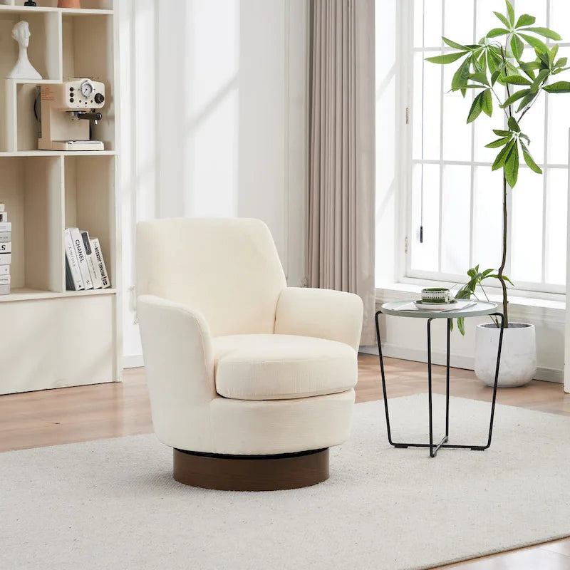 Sillón giratorio tapizado con base de acero inoxidable