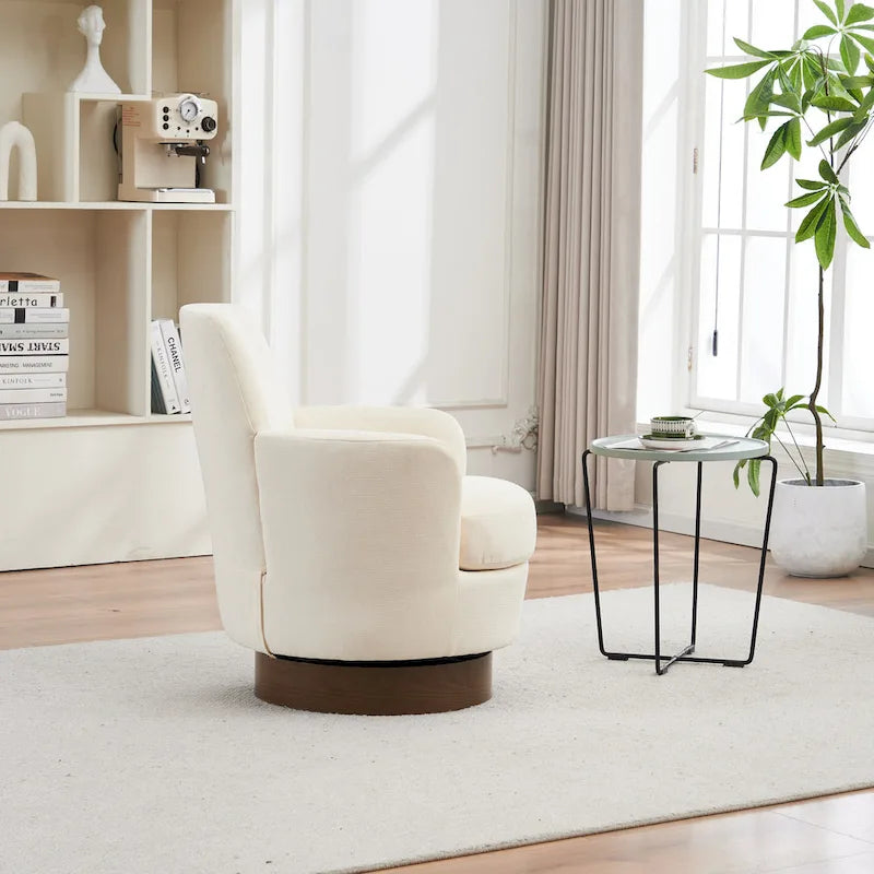 Sillón giratorio tapizado con base de acero inoxidable