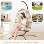 Sillón Colgante Huevo con Soporte – Columpio de Mimbre para Interiores y Exteriores