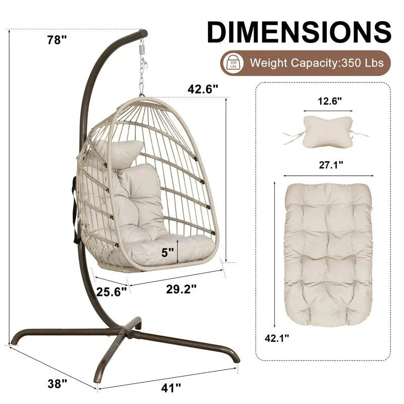 Sillón Colgante Huevo con Soporte – Columpio de Mimbre para Interiores y Exteriores