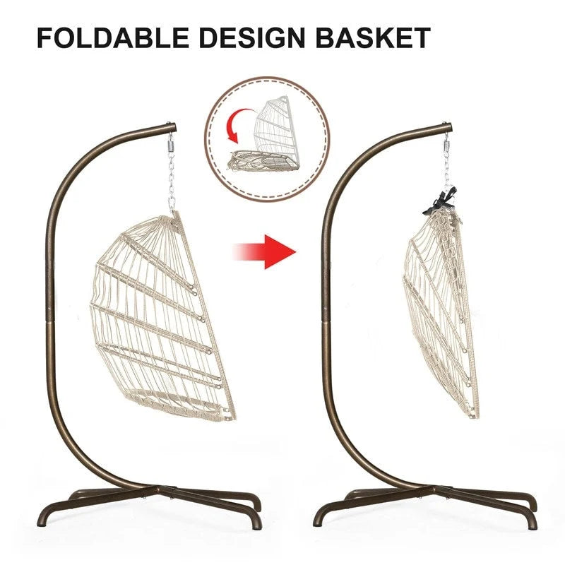 Sillón Colgante Huevo con Soporte – Columpio de Mimbre para Interiores y Exteriores