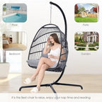 Sillón Colgante Huevo con Soporte – Columpio de Mimbre para Interiores y Exteriores