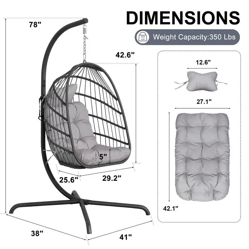 Sillón Colgante Huevo con Soporte – Columpio de Mimbre para Interiores y Exteriores