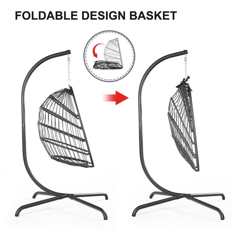 Sillón Colgante Huevo con Soporte – Columpio de Mimbre para Interiores y Exteriores