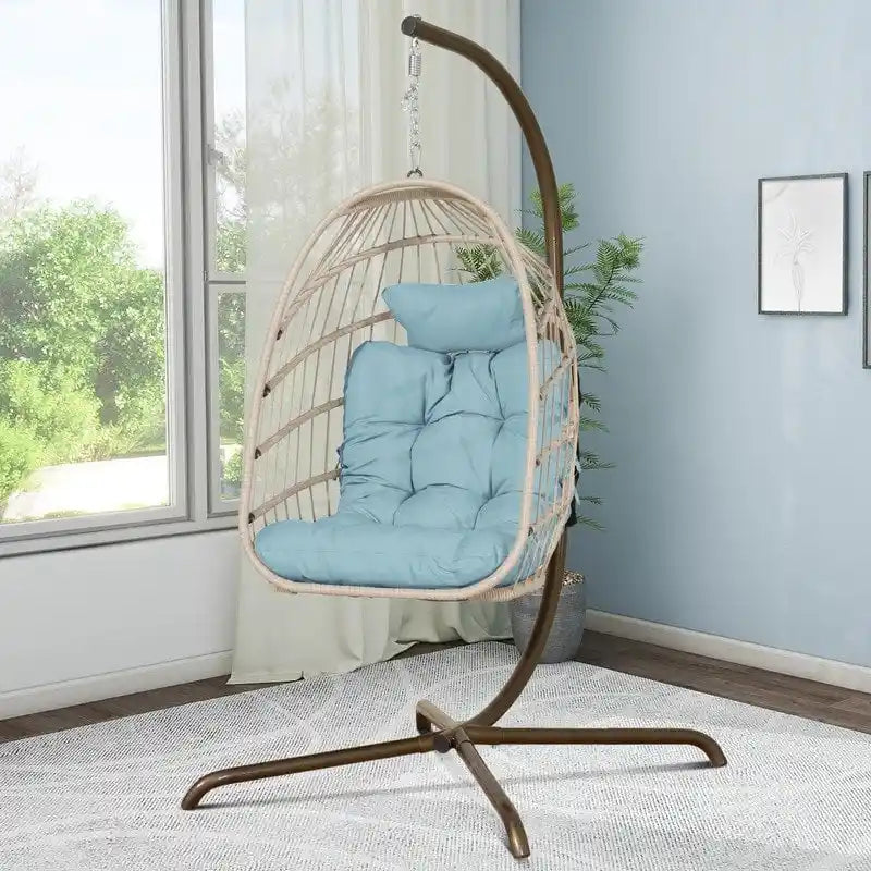 Sillón Colgante Huevo con Soporte – Columpio de Mimbre para Interiores y Exteriores