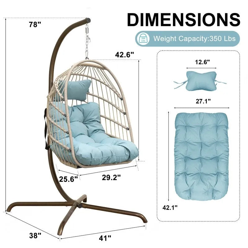 Sillón Colgante Huevo con Soporte – Columpio de Mimbre para Interiores y Exteriores