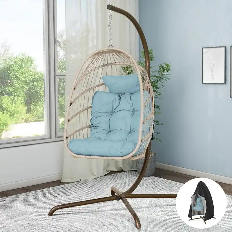 Sillón Colgante Huevo con Soporte – Columpio de Mimbre para Interiores y Exteriores