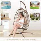 Sillón Colgante Huevo con Soporte – Columpio de Mimbre para Interiores y Exteriores