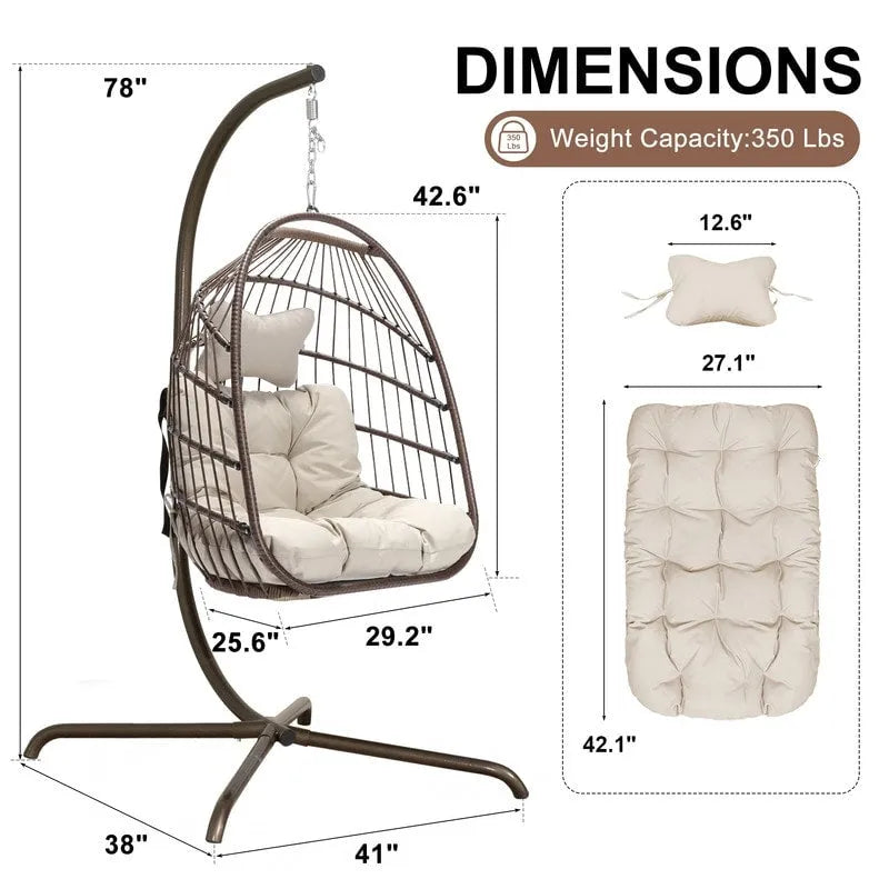 Sillón Colgante Huevo con Soporte – Columpio de Mimbre para Interiores y Exteriores