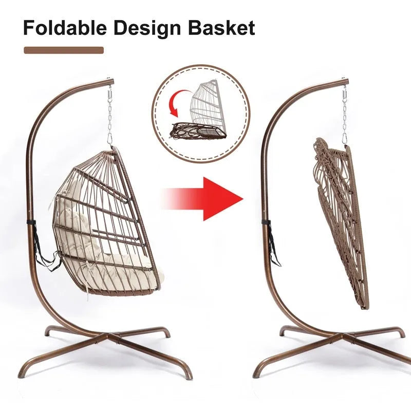 Sillón Colgante Huevo con Soporte – Columpio de Mimbre para Interiores y Exteriores