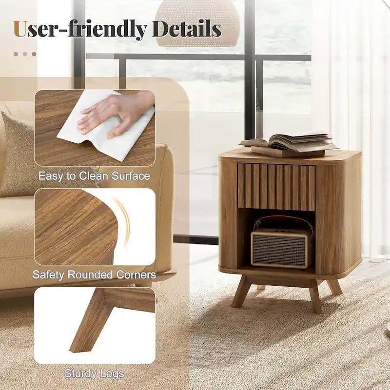 Mesita de noche de madera con cajón y estante abierto - Set de 1 o 2 piezas