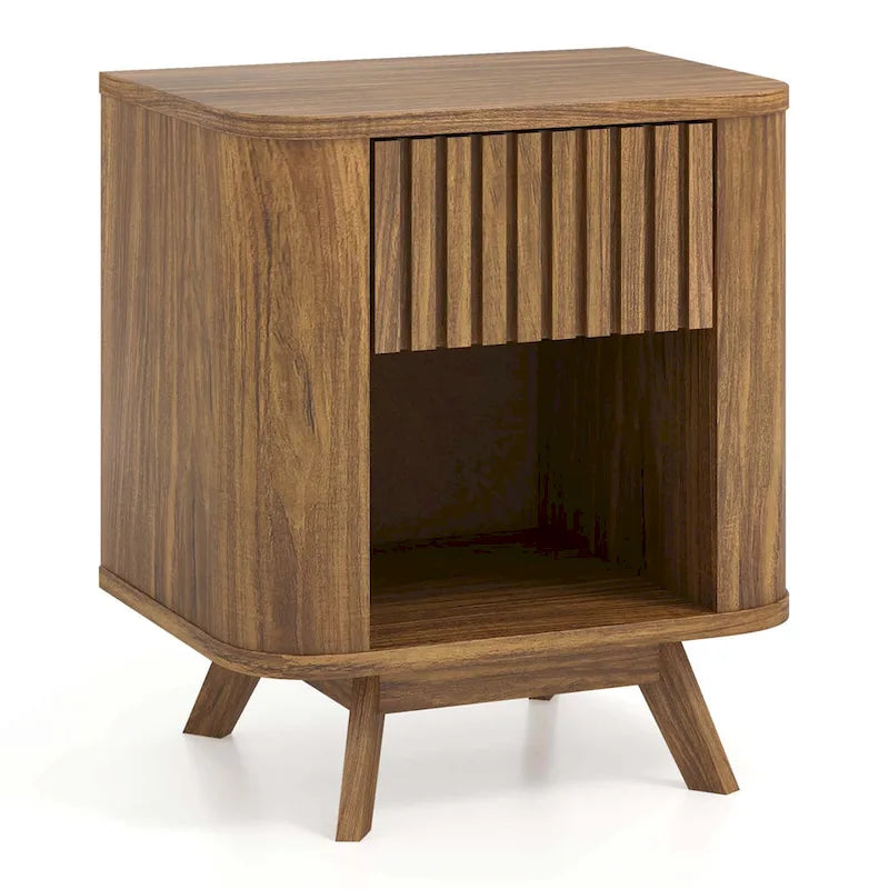 Mesita de noche de madera con cajón y estante abierto - Set de 1 o 2 piezas