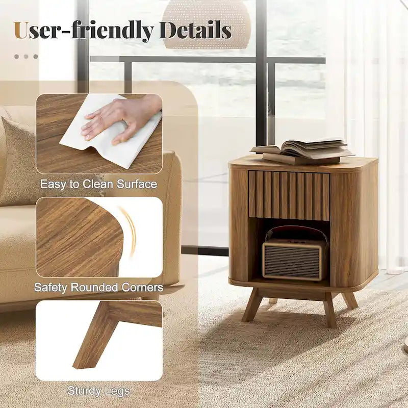 Mesita de noche de madera con cajón y estante abierto - Set de 1 o 2 piezas