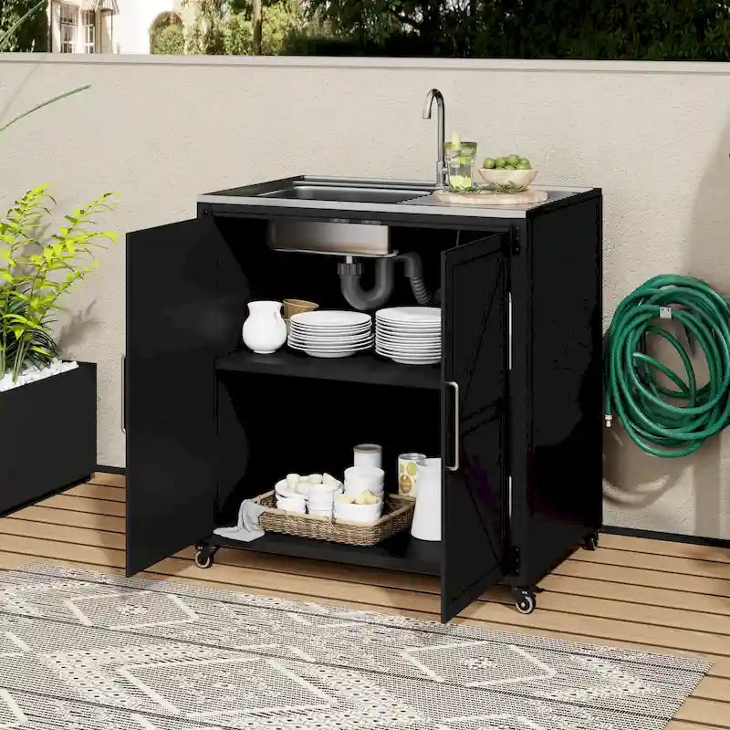 Fregadero móvil de cocina exterior con gabinete