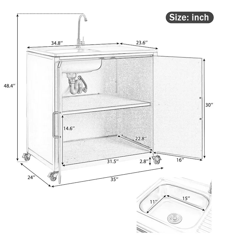 Fregadero móvil de cocina exterior con gabinete