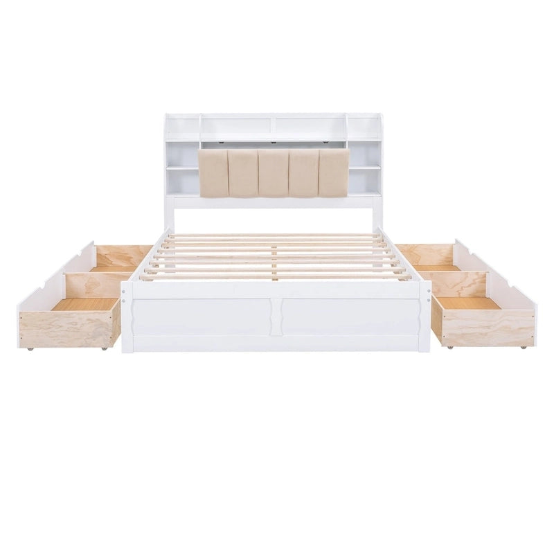 Cama de plataforma tamaño Queen con cabecero de almacenamiento y cajones