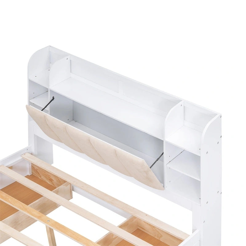 Cama de plataforma tamaño Queen con cabecero de almacenamiento y cajones