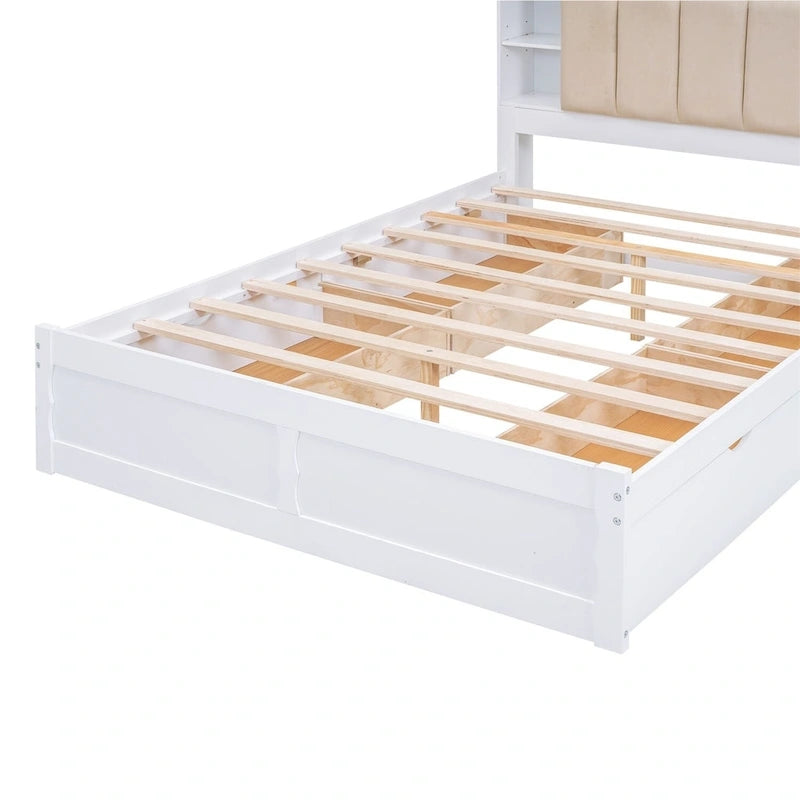 Cama de plataforma tamaño Queen con cabecero de almacenamiento y cajones