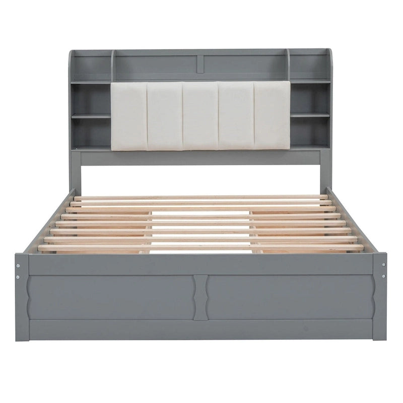 Cama de plataforma tamaño Queen con cabecero de almacenamiento y cajones