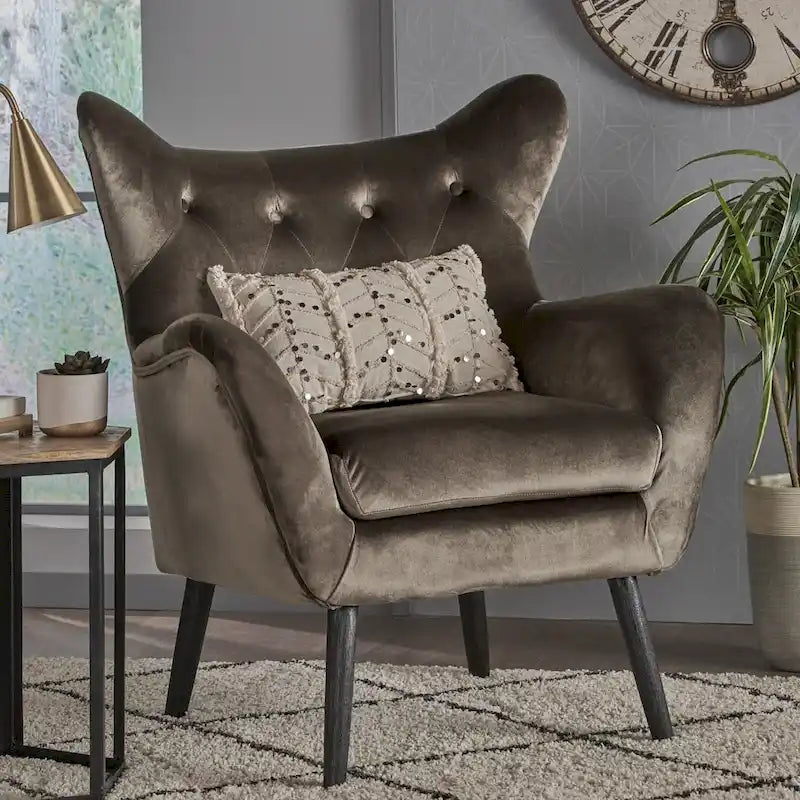 Sillón de orejas tapizado de mediados de siglo