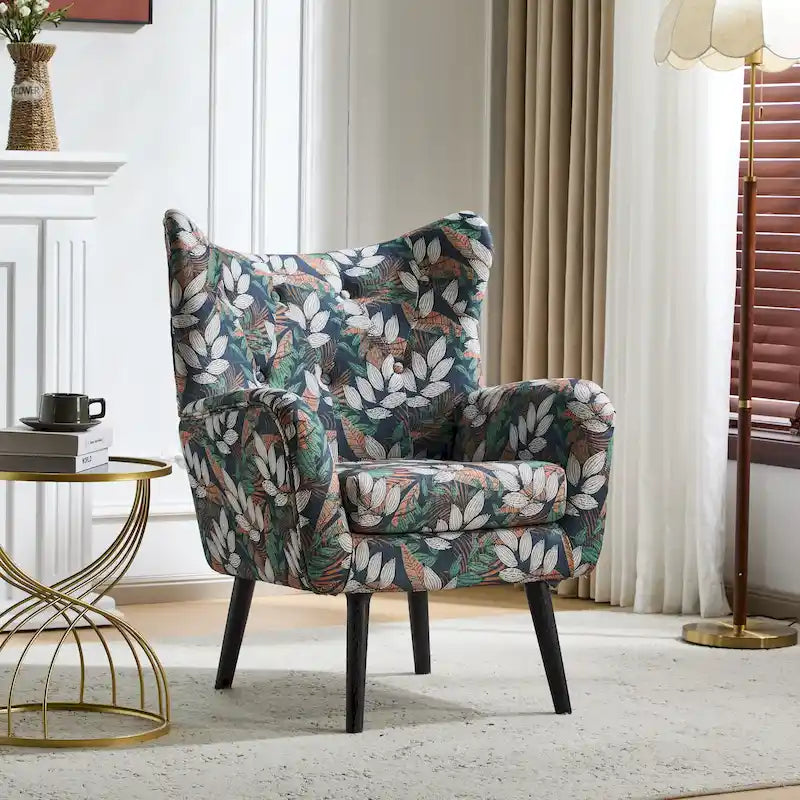 Sillón de orejas tapizado de mediados de siglo