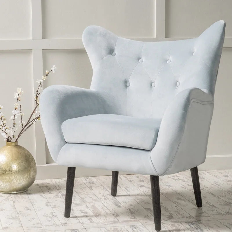 Sillón de orejas tapizado de mediados de siglo