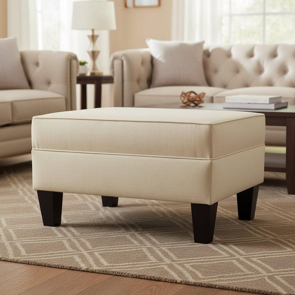 MJL Furniture Parker Fabric Upholstered Square Welted Ottoman