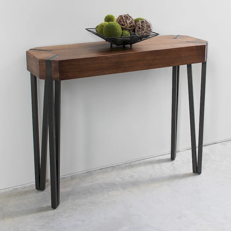 Mesa consola de chapa de roble con estructura de acero