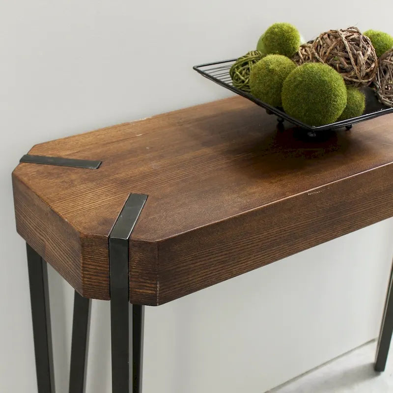 Mesa consola de chapa de roble con estructura de acero