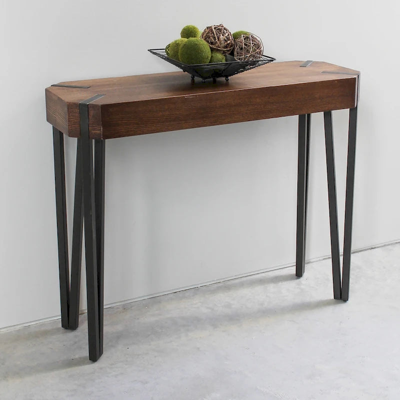 Mesa consola de chapa de roble con estructura de acero