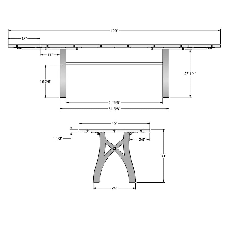 Mesa de comedor extensible de madera maciza con base de metal
