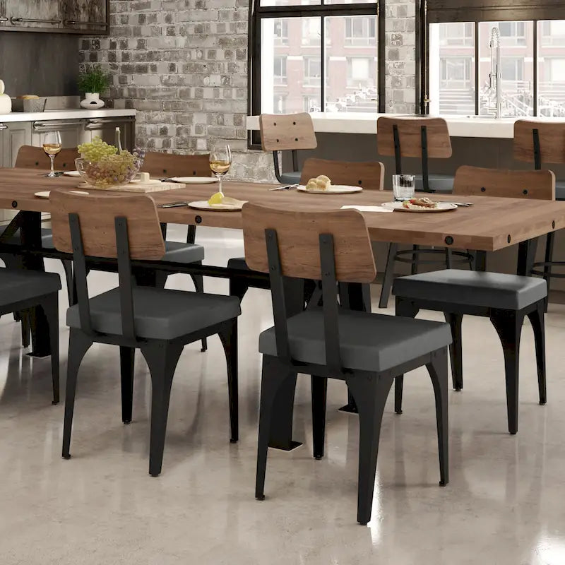 Mesa de comedor extensible de madera maciza con base de metal