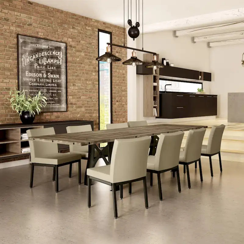 Mesa de comedor extensible de madera maciza con base de metal