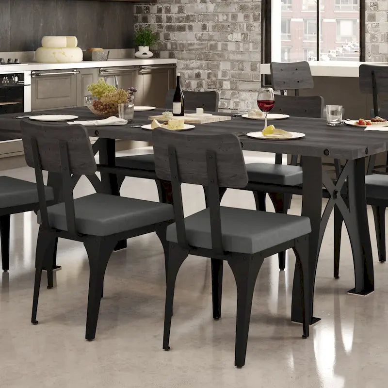 Mesa de comedor extensible de madera maciza con base de metal
