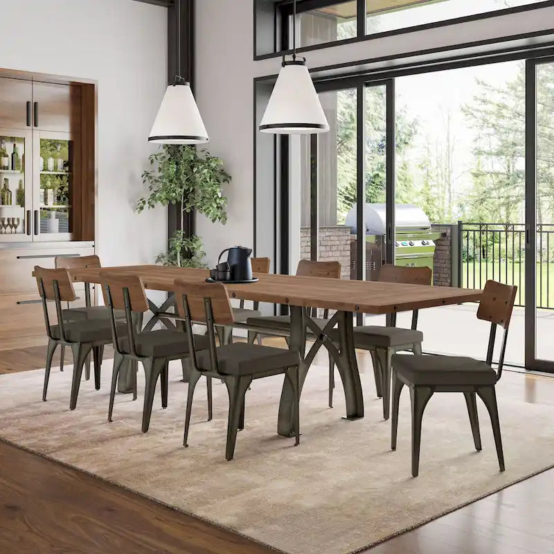Mesa de comedor extensible de madera maciza con base de metal