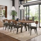 Mesa de comedor extensible de madera maciza con base de metal
