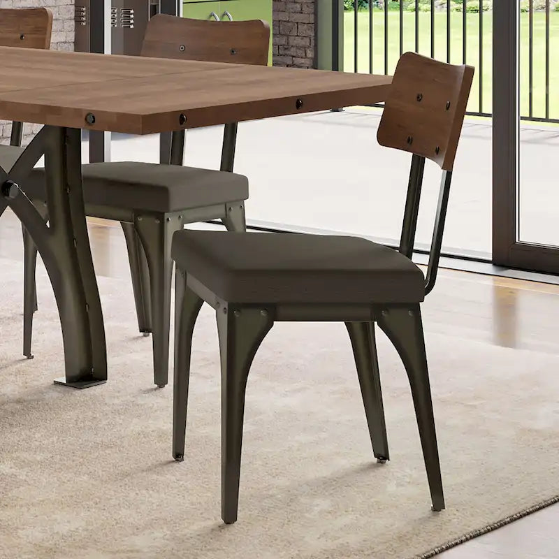 Mesa de comedor extensible de madera maciza con base de metal