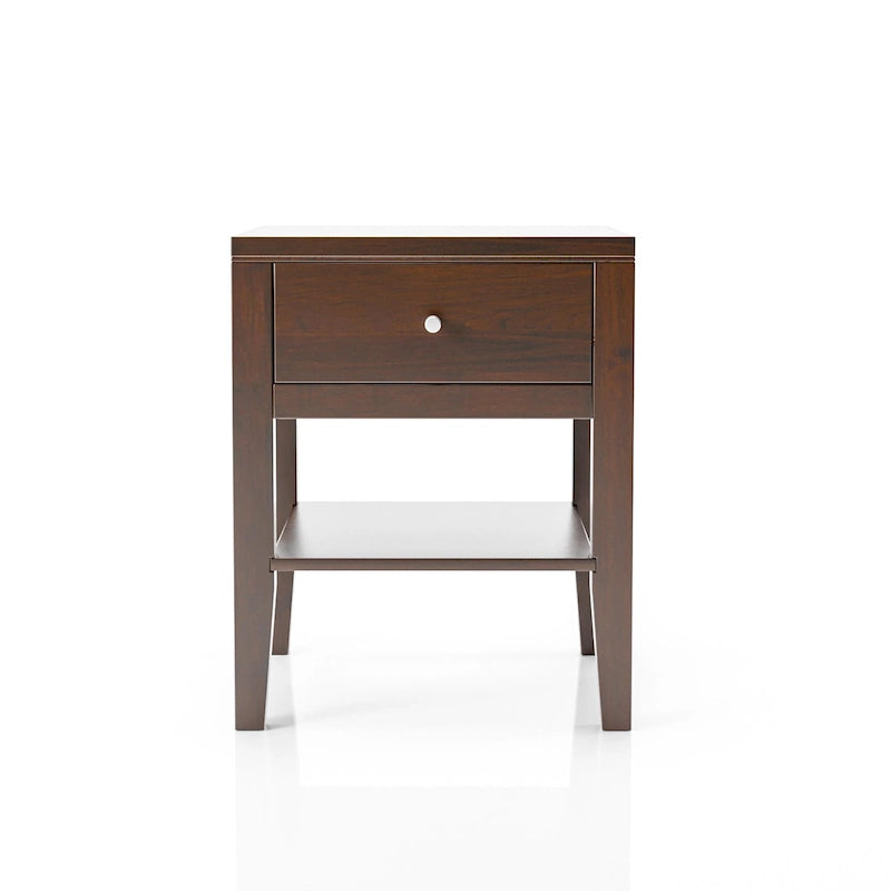 Mesa de noche de madera maciza moderna de mediados de siglo con 1 cajón