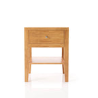 Mesa de noche de madera maciza moderna de mediados de siglo con 1 cajón