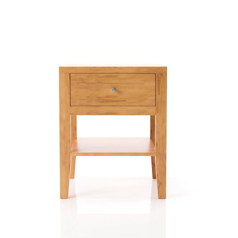 Mesa de noche de madera maciza moderna de mediados de siglo con 1 cajón