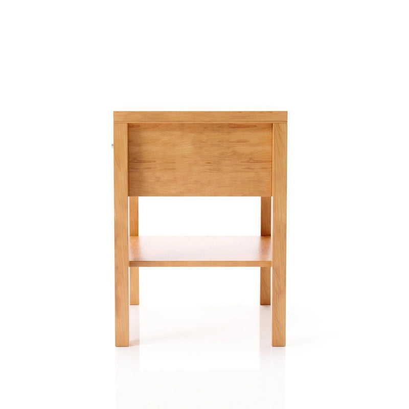 Mesa de noche de madera maciza moderna de mediados de siglo con 1 cajón