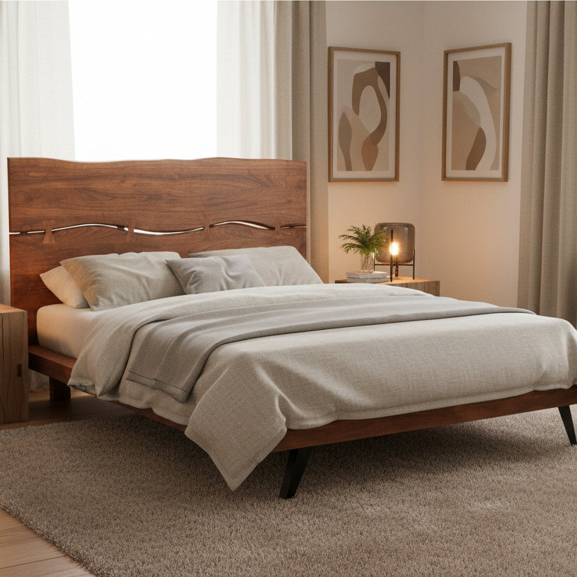Aurelle Home Marlene Brown Rustic Acacia Wood Platform Bed