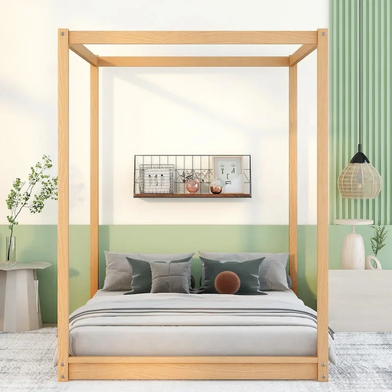 Cama con dosel y soporte de listones